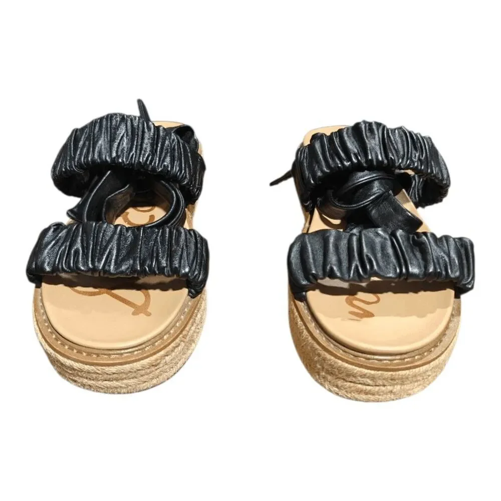 SAM EDELMAN Kerin Black Leather Wraparound Ankle Espadrille Platform Sandals Siz